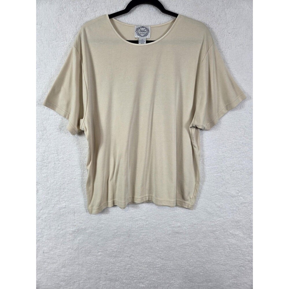 Stitches In Time Top Plus 2X Beige Stretch SS Casual Minimalist Cotton‎ Blend